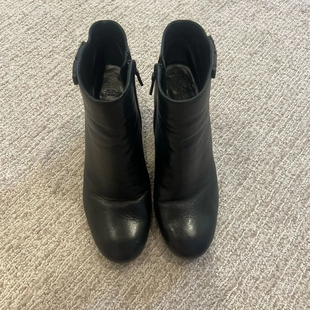 Tory Burch Lowell Black Leather Wedge Ankle Boots Booties Size 9.5
